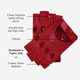 Rossana (red) - Italian fingerless lambskin leather driving gloves