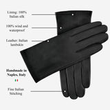 Sofia (black) - Italian lambskin leather gloves with silk lining