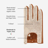 Valeria (cognac) - Hand-sewn Italian crochet driving gloves from lambskin leather