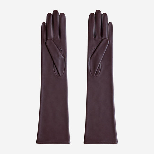 FS01W (brown) - Italian cashmere lined opera length leather gloves