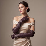 FS01W (brown) - Italian cashmere lined opera length leather gloves