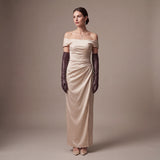 FS01W (brown) - Italian cashmere lined opera length leather gloves