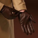 Fabio (brown) - Men's classic Italian lambskin leather gloves with pure silk lining
