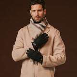 Fabrizio (black) – Tweed men's gloves with touchscreen capability and adjustable snap button