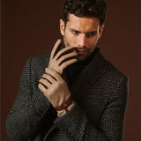 Fabrizio (brown) - Tweed men's gloves with touchscreen capability and adjustable snap button