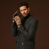 Fabrizio (brown) - Tweed men's gloves with touchscreen capability and adjustable snap button