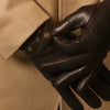 Fabrizio (dark brown) - Italian tweed men’s gloves with touchscreen capability and adjustable snap button