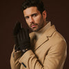 Fabrizio (dark brown) - Italian tweed men’s gloves with touchscreen capability and adjustable snap button