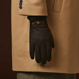 Fabrizio (dark brown) - Tweed men's gloves with touchscreen capability and adjustable snap button