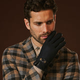 Fabrizio (navy blue) - Tweed men's gloves with touchscreen capability and adjustable snap button