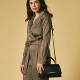 Federica (black) - Italian calf leather women's crossbody bag (with shoulder strap)