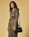 Federica (black) - Italian calf leather women's crossbody bag (with shoulder strap)