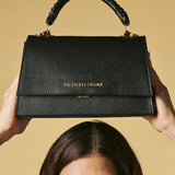 Federica (black) - Italian calf leather women's crossbody bag (with shoulder strap)