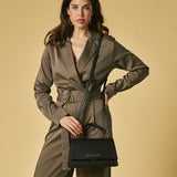 Federica (black) - Italian calf leather women's crossbody bag (with shoulder strap)