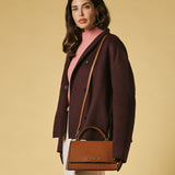 Federica (cognac) - Italian calf leather women's crossbody bag (with shoulder strap)