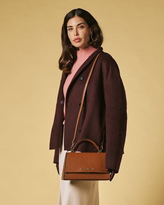 Federica (cognac) - Italian calf leather women's crossbody bag (with shoulder strap)