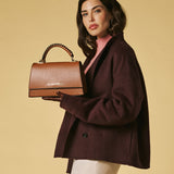 Federica (cognac) - Italian calf leather women's crossbody bag (with shoulder strap)