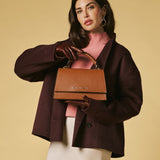 Federica (cognac) - Italian calf leather women's crossbody bag (with shoulder strap)
