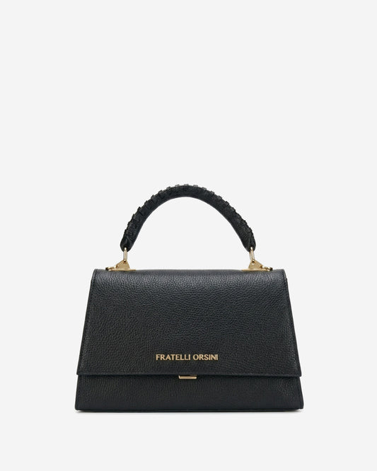 Federica (black) - Italian calf leather women's crossbody bag (with shoulder strap)
