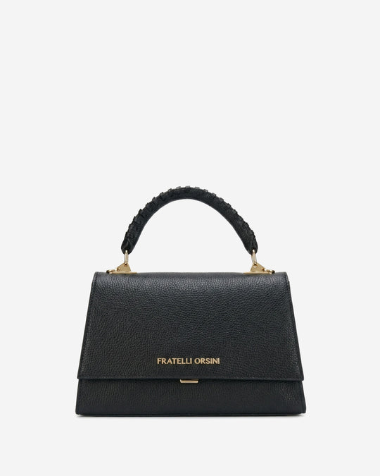 Federica (black) - Italian calf leather women's crossbody bag (with shoulder strap)