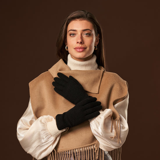 Florentina (black) - Handmade Italian knitted wool gloves with luxurious cashmere lining - Leather Gloves Online - Luxury Leather Gloves - 3