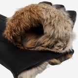 Francesca (black) - Italian lambskin leather gloves with brown rabbit fur lining