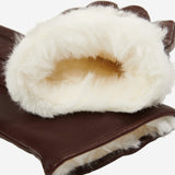 Francesca (brown) - Italian lambskin leather gloves with white fur lining