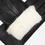 Francesca (black) - Italian lambskin leather gloves with white rabbit fur lining