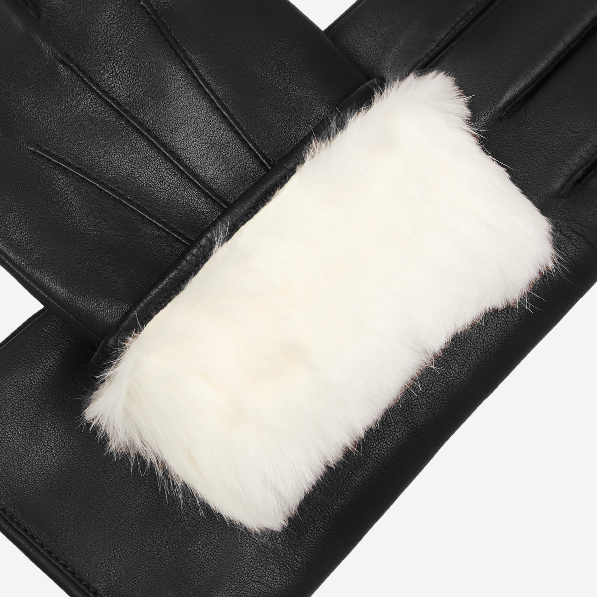Francesca (black) - Italian lambskin leather gloves with white rabbit fur lining - Leather Gloves Online - Luxury Leather Gloves - 4