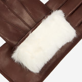 Francesca (brown) - Italian lambskin leather gloves with white rabbit fur lining