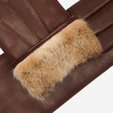 Francesca (brown) - Italian lambskin leather gloves with brown rabbit fur lining