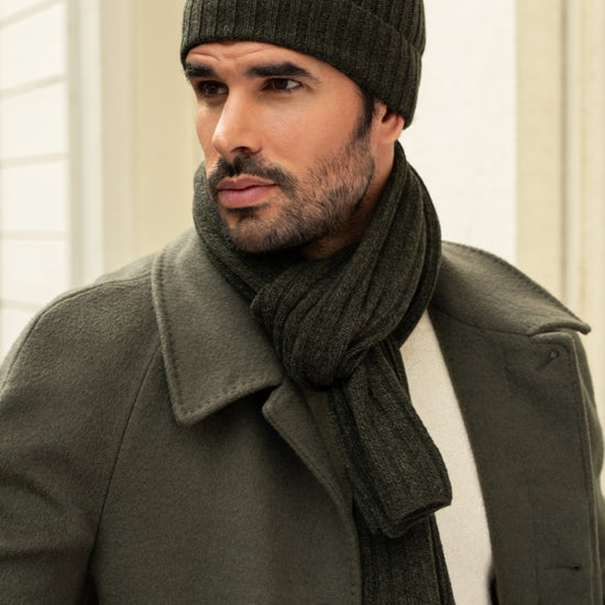 Napoli (dark green) - 100% cashmere ribbed scarf (unisex)- Leather Gloves Online - Luxury Italian Scarf - 14