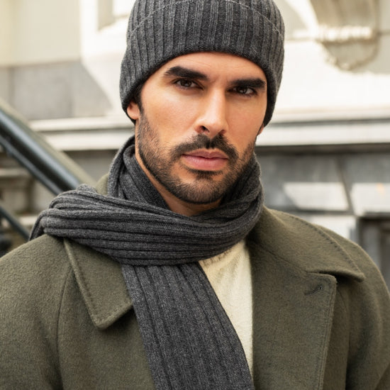 Napoli (dark grey) - 100% cashmere ribbed scarf (unisex)- Leather Gloves Online - Luxury Italian Scarf - 13