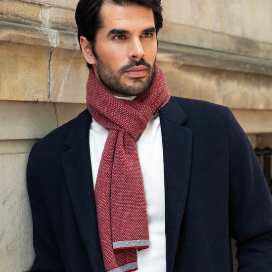 Riccardo (red & grey) - 100% cashmere scarf with pattern - Leather Gloves Online - Luxury Italian Scarf - 7