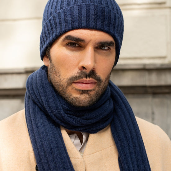 Napoli (navy blue) - 100% cashmere ribbed scarf (unisex)- Leather Gloves Online - Luxury Italian Scarf - 15