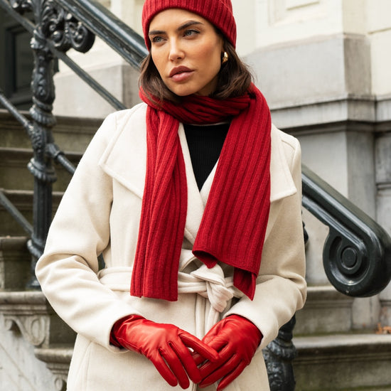 Napoli (red) - 100% cashmere ribbed scarf (unisex)- Leather Gloves Online - Luxury Italian Scarf - 11