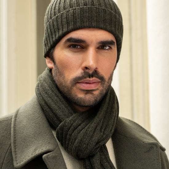 Napoli (dark green) - 100% cashmere ribbed scarf (unisex)- Leather Gloves Online - Luxury Italian Scarf - 17