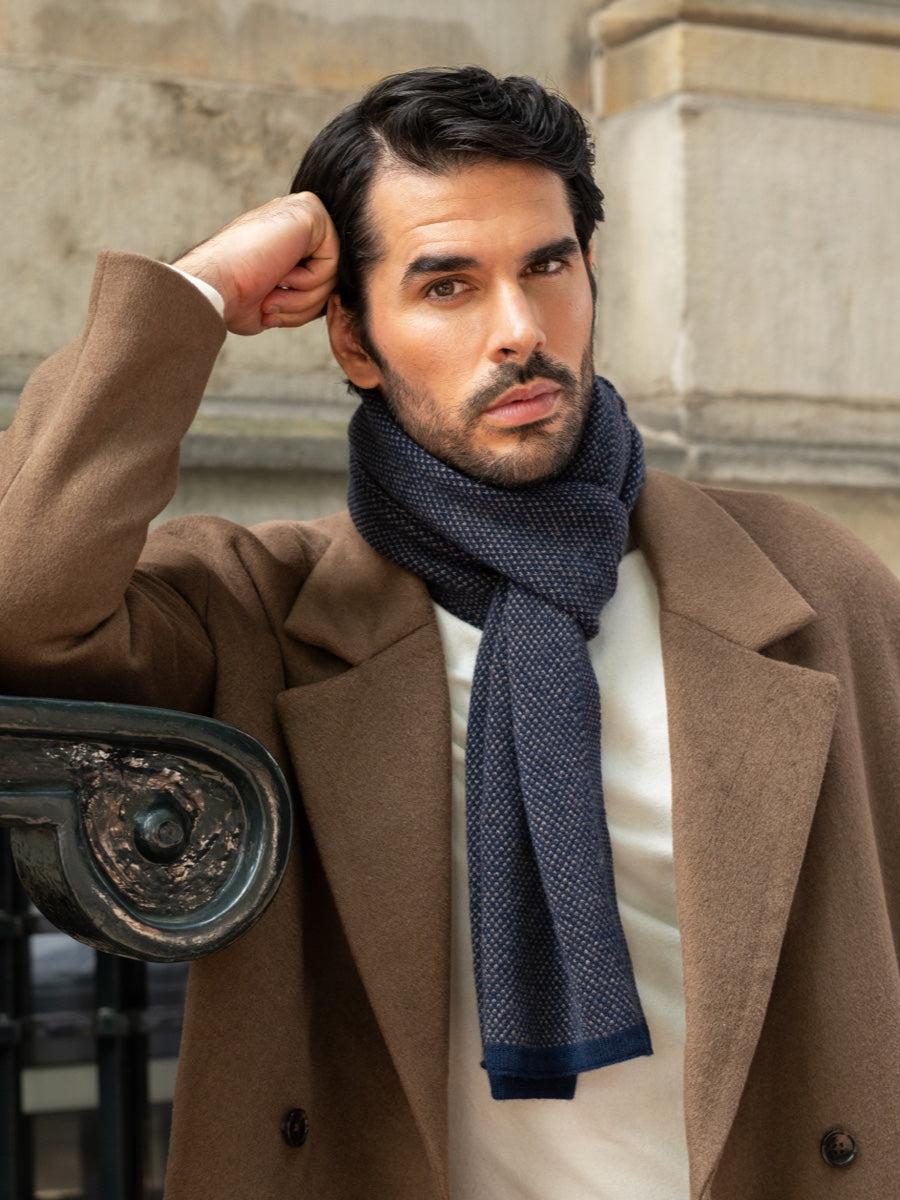 Cashmere Scarf Blue & Brown Men Riccardo - Leather Gloves Online® - Luxury Leather Gloves - Made in Italy - 10