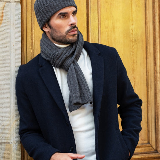 Napoli (dark grey) - 100% cashmere ribbed scarf (unisex)- Leather Gloves Online - Luxury Italian Scarf - 11