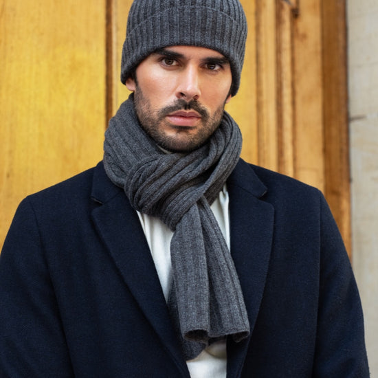 Napoli (dark grey) - 100% cashmere ribbed scarf (unisex)- Leather Gloves Online - Luxury Italian Scarf - 7