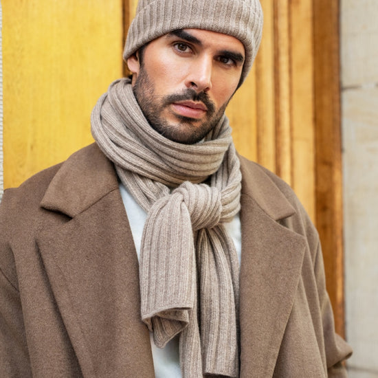 Milano (black) - 100% cashmere ribbed beanie (unisex)  - Leather Gloves Online - Luxury Beanie - 10