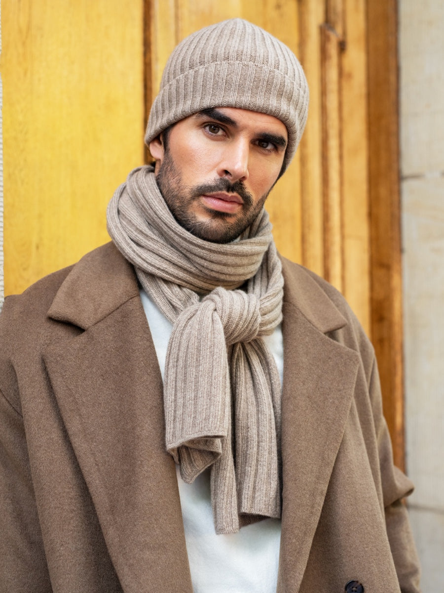 Napoli (brown) - 100% cashmere ribbed scarf (unisex)- Leather Gloves Online - Luxury Italian Scarf - 9