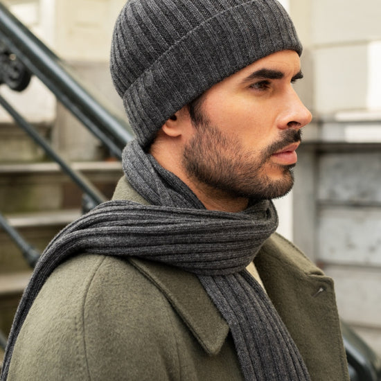 Napoli (dark grey) - 100% cashmere ribbed scarf (unisex)- Leather Gloves Online - Luxury Italian Scarf - 9