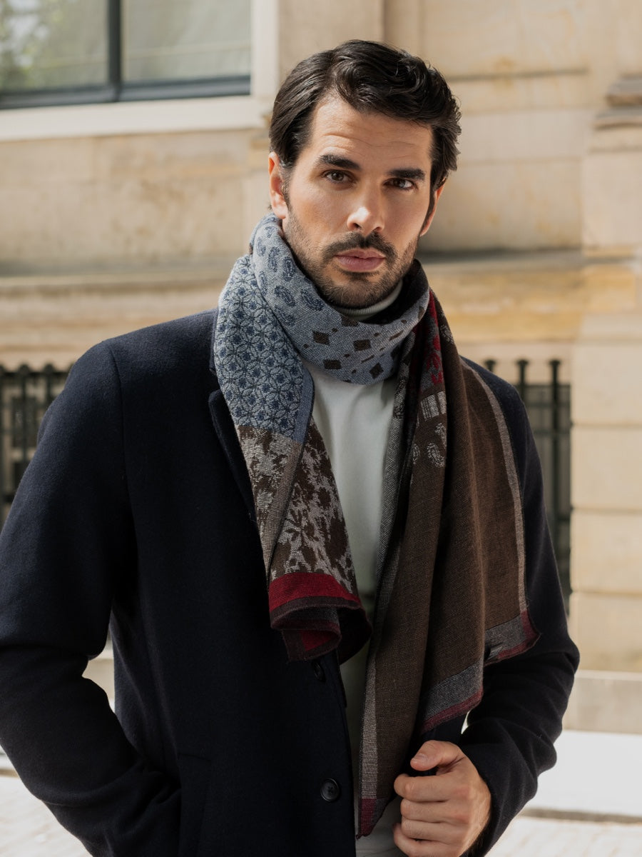 Red/Blue Italian Scarf Men Federico - Leather Gloves Online® - Luxury Leather Gloves - Made in Italy - 9