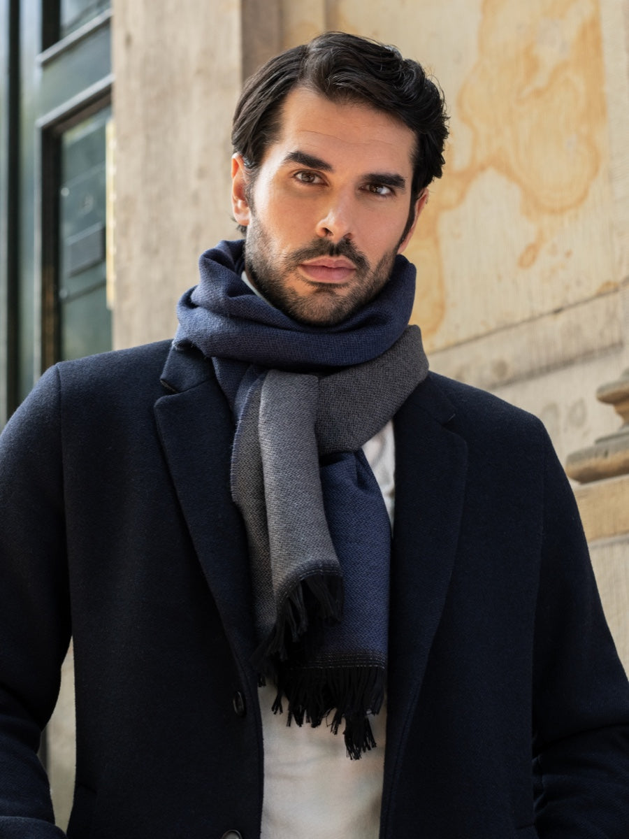 Wool Scarf Blue & Dark Grey Men Romeo - Leather Gloves Online® - Luxury Leather Gloves - Made in Italy - 9