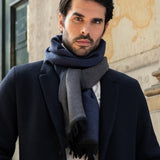 Wool Scarf Blue & Dark Grey Men Romeo - Leather Gloves Online® - Luxury Leather Gloves - Made in Italy - 9