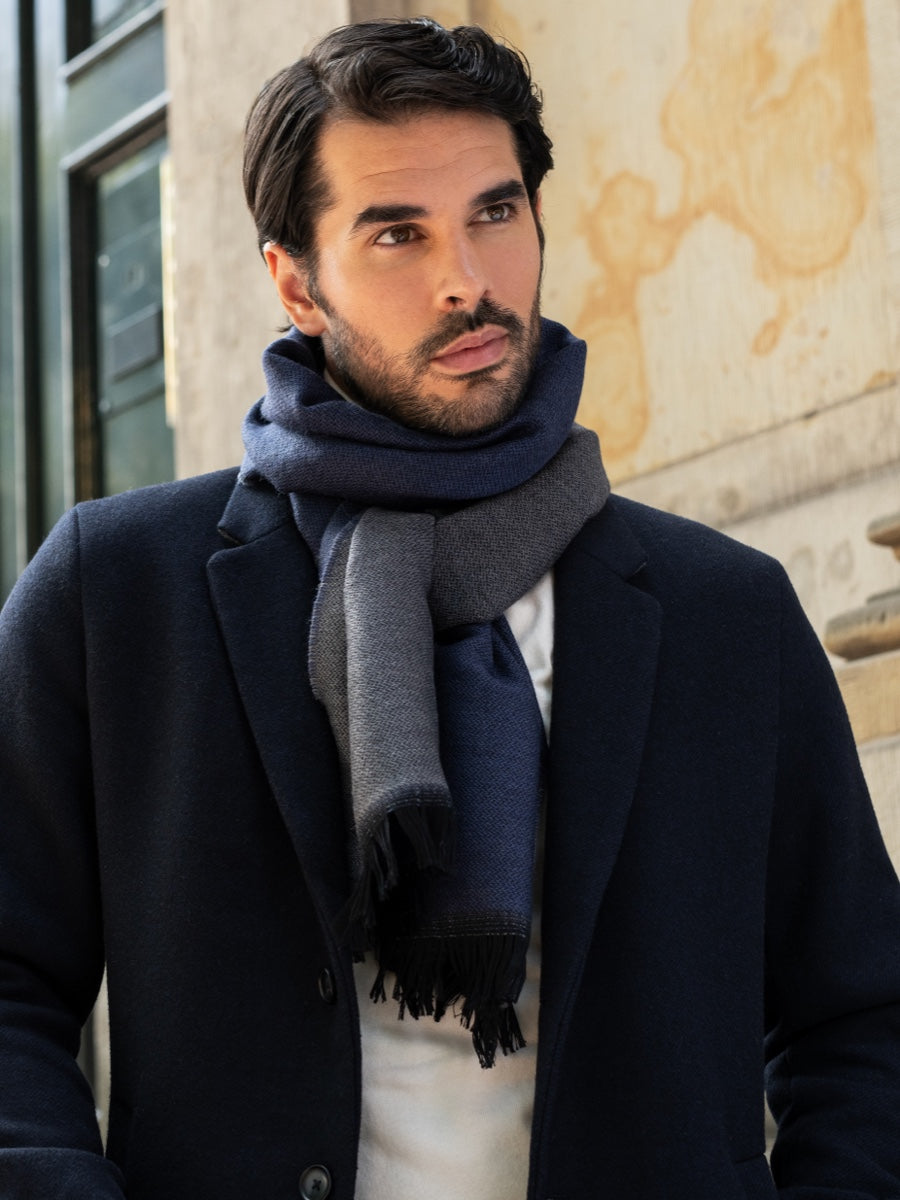 Wool Scarf Blue & Dark Grey Men Romeo - Leather Gloves Online® - Luxury Leather Gloves - Made in Italy - 7