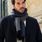 Wool Scarf Blue & Dark Grey Men Romeo - Leather Gloves Online® - Luxury Leather Gloves - Made in Italy - 7