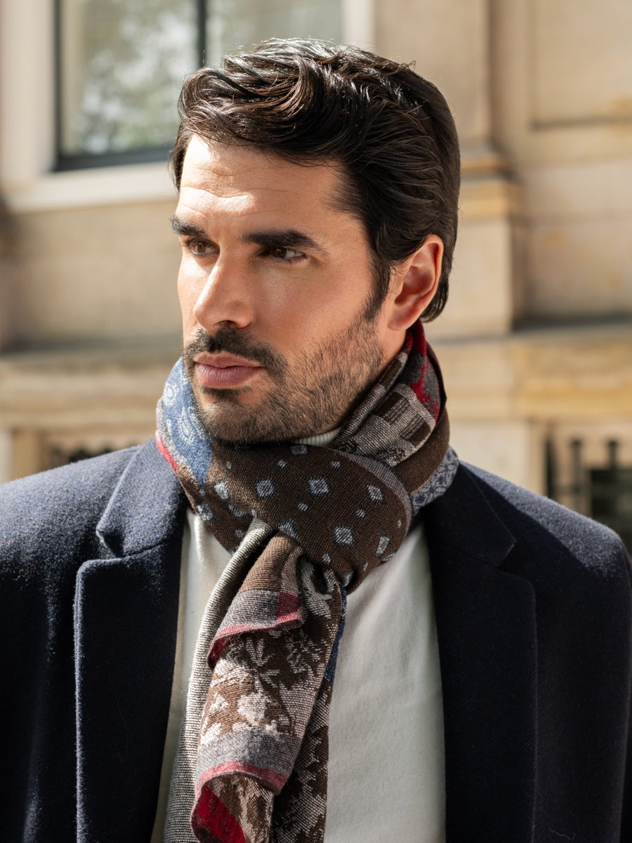 Red/Blue Italian Scarf Men Federico - Leather Gloves Online® - Luxury Leather Gloves - Made in Italy - 7