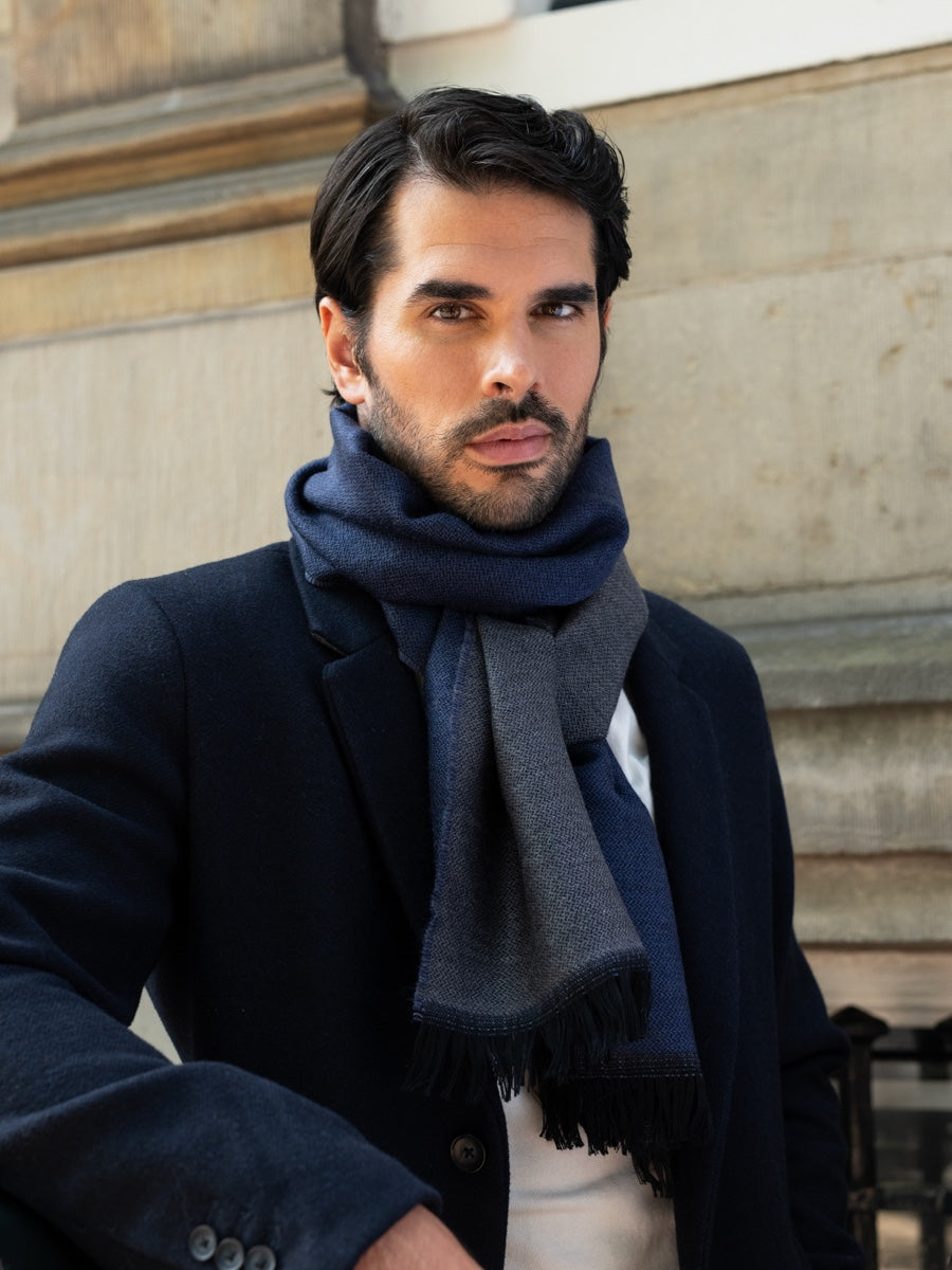 Romeo (blue/grey) - warm and soft scarf from 100% wool